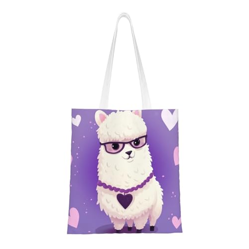BSCKKDMN Waschbär-Statuen-Tragetasche für Damen, Segeltuch-Schultertasche mit Taschen, Einkaufstasche, niedliche, wiederverwendbare Einkaufstasche, Love Alpaca Purple, Einheitsgröße von BSCKKDMN