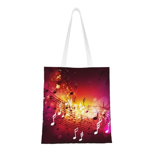BSCKKDMN Waschbär-Statuen-Tragetasche für Damen, Segeltuch-Schultertasche mit Taschen, Einkaufstasche, niedliche, wiederverwendbare Einkaufstasche, Musiknotizen, Einheitsgröße von BSCKKDMN