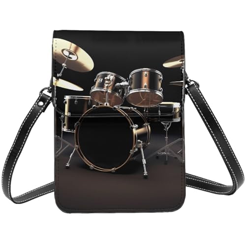 Coole Trommel-Set, kleine Crossbody-Tasche für Damen, Handy-Geldbörse, PU-Leder, Geldbörse mit Schultergurt von BSCKKDMN