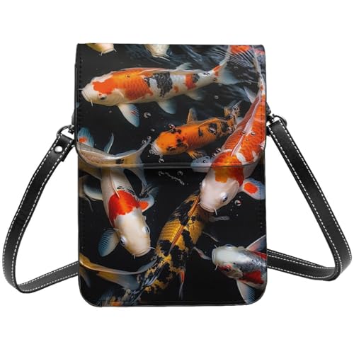 Japan Fancy Koi Karpfen Fische, kleine Umhängetasche für Damen, Handygeldbörse, PU-Leder, Geldbörse mit Schultergurt von BSCKKDMN