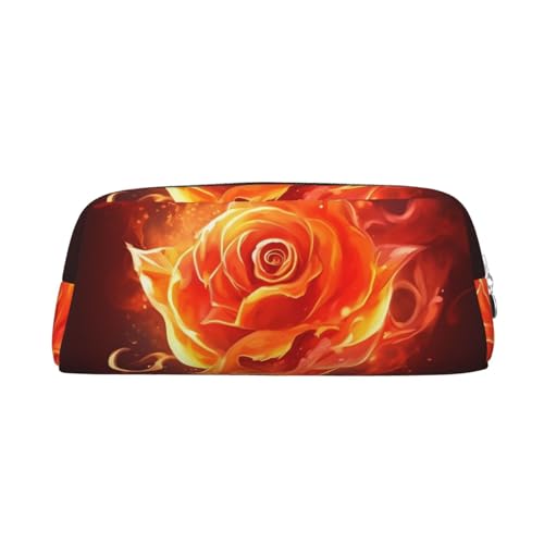 Leder-Federmäppchen, niedliches Federmäppchen mit Reißverschluss, multifunktional, Reise-Make-up, Kosmetiktasche, Flammenrose, Schlüsseltasche für Damen, Herren, Arbeit, Büro Leder-Federmäppchen, niedliches Federmäppchen mit Reißverschluss, multifunktional, Reise-Make-up, Kosmetiktasche, Flammenrose, Schlüsseltasche für Damen, Herren, Arbeit, Büro von BSCKKDMN