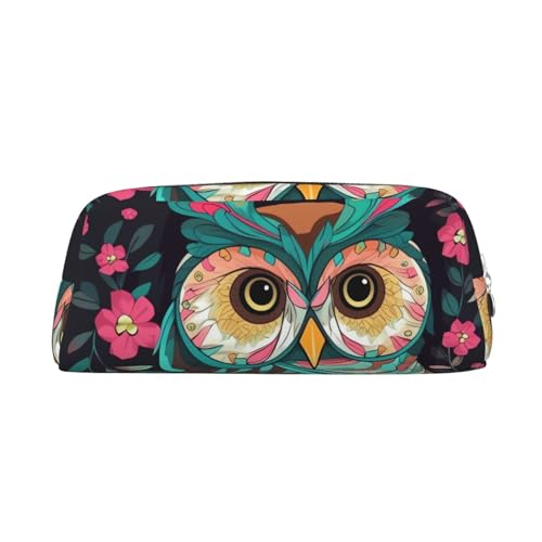 Leder-Federmäppchen, niedliches Federmäppchen mit Reißverschluss, multifunktional, Reise-Make-up-Kosmetiktasche, Anime-Eule, Schlüsseltasche für Damen, Herren, Arbeit, Büro von BSCKKDMN