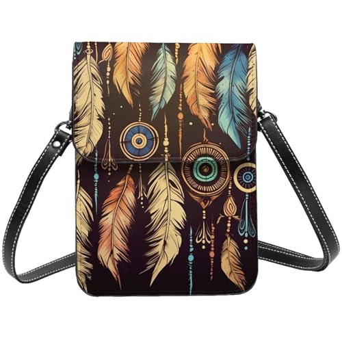 Vintage Ethnische Tribal Feder Kleine Umhängetasche für Frauen Handy Geldbörse PU Leder Geldbörse Tasche mit Schultergurt von BSCKKDMN