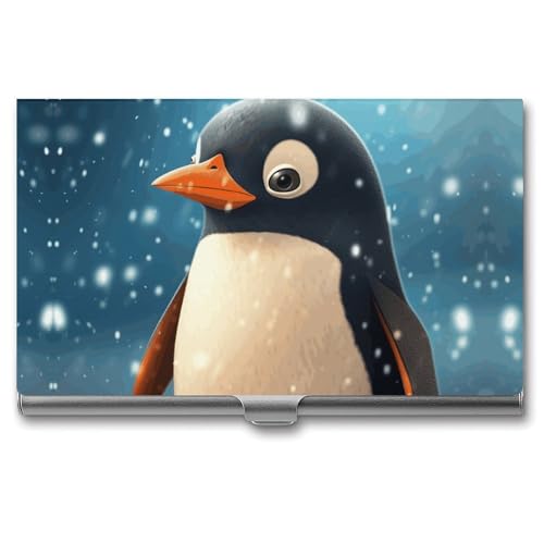 Visitenkartenetui Slim Portable Metall Visitenkartenetui Pinguin im Schnee Tasche Namenskartenhalter Brieftasche für Männer Frauen Büro Reisen von BSCKKDMN