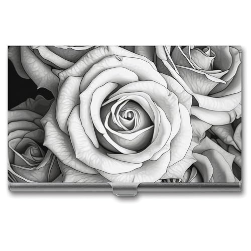 Visitenkartenetui Slim Portable Metall Visitenkartenetui Schwarz Weiß Rose Pocket Namenskartenhalter Brieftasche für Männer Frauen Büro Reisen von BSCKKDMN