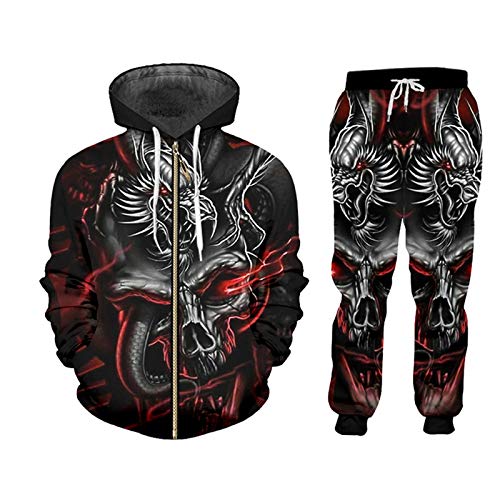 BSDASH Mode 3D Jacken Herren Trainingsanzug Sets Dragon Skull Männer Casual Zipper Set Herbst Trainingsanzug Set Sweatshirt ZHPA00892 XL von BSDASH