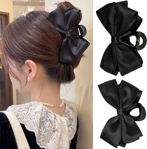Haarklammer mit Schleife, für Damen, Mädchen, Schleife, Haarklammern, Haarspangen für dickes, dünnes Haar, große Schleifen, Haarspangen, rutschfeste Krallen, Haarspangen für Damen, 2 Stück Haarklammer mit Schleife, für Damen, Mädchen, Schleife, Haarklammern, Haarspangen für dickes, dünnes Haar, große Schleifen, Haarspangen, rutschfeste Krallen, Haarspangen für Damen, 2 Stück von BSDHGF