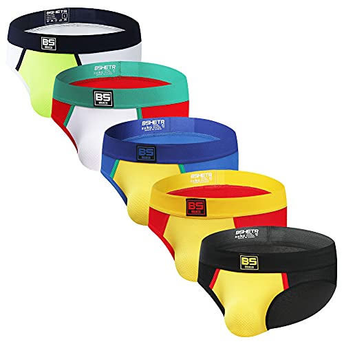 BSHETR Herren Unterhosen 5er-Pack Baumwolle Feuchtigkeitstransport Kontrastfarbe niedrige Taille Unterhosen (R026, M) von BSHETR