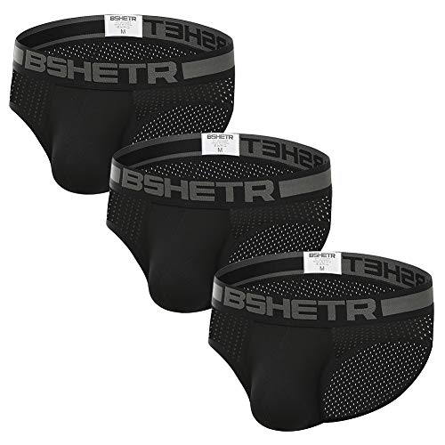 BSHETR Herren-Unterwäsche-Slips Herren, Mesh-Rücken (3er-Pack Schwarz), XXL von BSHETR