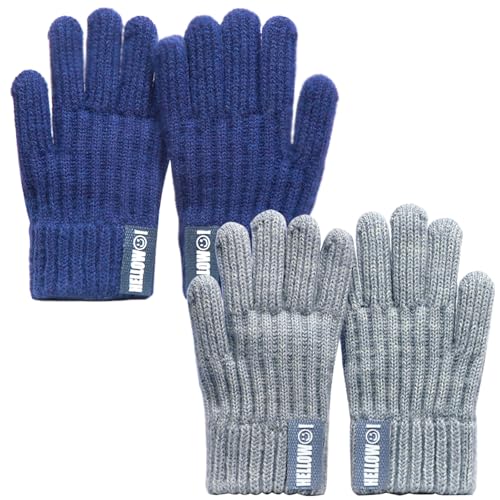 BSITSSS 2 Paar Handschuhe Kinder, Strickhandschuhe Kinder, Kinderhandschuhe Winter, Winterhandschuhe Kinder, Warme Handschuhe Kinder, Vollfinger Handschuhe für Jungen Mädchen von BSITSSS