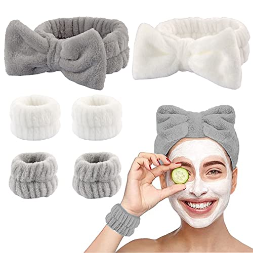 BSITSSS 2 Stück Haarband Kosmetik, Haarbänder Damen Schminken Make Up Mit 2 Paar Handgelenk Spa Waschband Stirnband Für Mädchen Und Frauen von BSITSSS