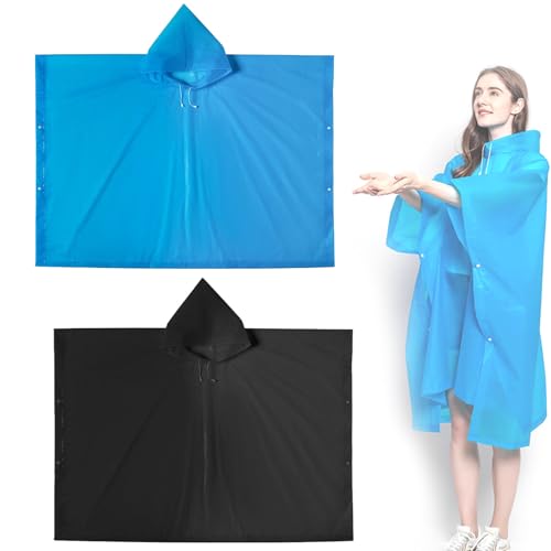 BSITSSS 2 Stück Regenponcho wasserdicht, Regenjacke Unisex Wiederverwendbar Regencape mit Kapuze, Poncho Regen, Regenmantel atmungsaktiv Damen und Herren zum Camping Wandern Angeln von BSITSSS