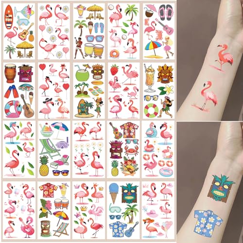 BSITSSS 20 Blätter Temporäre Tattoos, Sommer Hawaii Fake Tattoos, Tattoo zum Aufkleben Kindertattoos Stickers für Mädchen Junge Kindergeburtstag Hawaii Strand Poolparty von BSITSSS