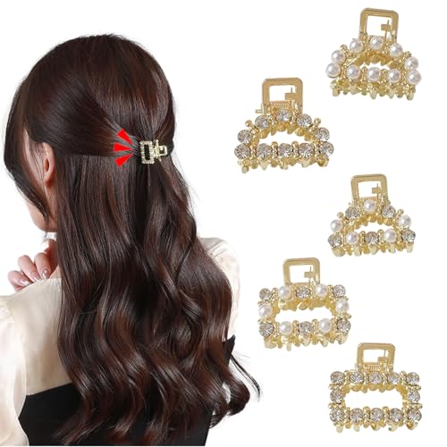 BSITSSS 5 Stück Haarklammer Klein, Metall Mini Haarklammern, Kristalle Und Perlen Haarspangen, Rutschfeste Haarspange, Haarschmuck Für Damen Und Mädchen (Gold) von BSITSSS
