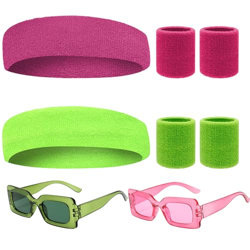 BSITSSS 80er 90er Jahre Outfit Damen, Stirnband, Armband 80er Jahre Kleidung Kostüm Neon Accessoires Thema Party Karneval Damen Frauen von BSITSSS
