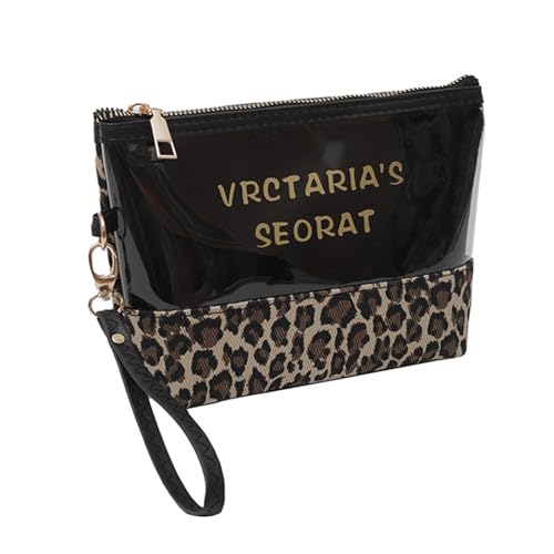 BSITSSS Kosmetiktasche Durchsichtig, Schminktasche Transparent Leopard, Handtasche Klein Schwarz Kulturtasche Make Up Tasche mit Reißverschluss für Reise Mädchen Frauen Geschenk von BSITSSS