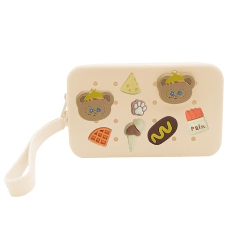 BSITSSS Kosmetiktasche Kleine, Gelb Make up Tasche mit Charms für Crocs, Cute Schminktasche Silikon Kulturtasche für Crocs Handtasche Geldbeutel Damen Mädchen Reisen von BSITSSS