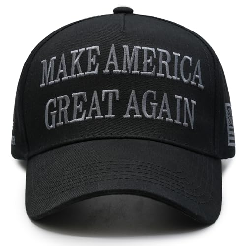 Donald Trump 2024 45-47 Never Surrender MAGA Hat, Make America Great Again Slogan mit USA-Flagge, schwarz & gold, verstellbare Kappe, schwarz & grau, Maga-Hut, Einheitsgröße von BSJSIA