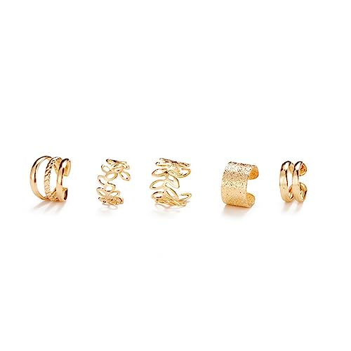 BSLVWG 5PCS Ohr Manschetten für Frauen 925 Sterling Silber Ohr Manschette Ohrringe Nicht Piercing Clip auf Knorpel Helix Wrap Ohrringe Einstellbare Ohr Clip Nicht Piercing Knorpel Ohrring (Gold) von BSLVWG