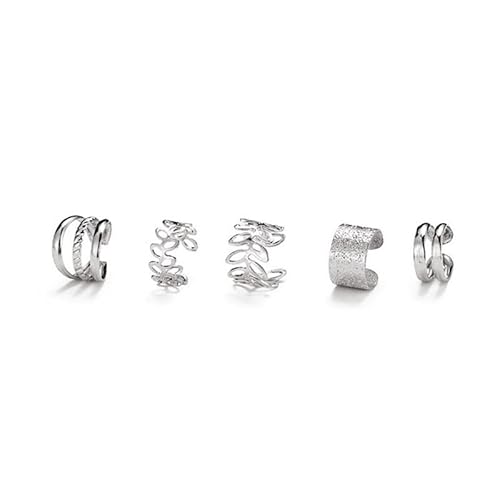 BSLVWG 5PCS Ohr Manschetten für Frauen 925 Sterling Silber Ohr Manschette Ohrringe Nicht Piercing Clip auf Knorpel Helix Wrap Ohrringe Einstellbare Ohr Clip Nicht Piercing Knorpel Ohrring (Silber) von BSLVWG