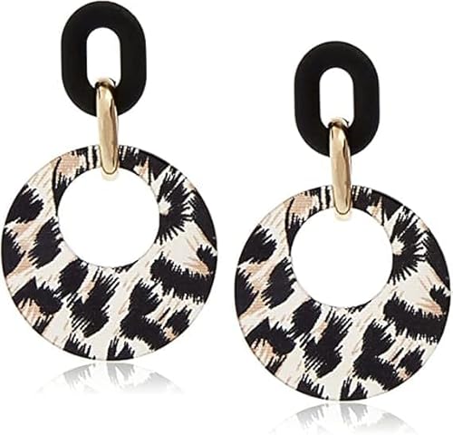 BSLVWG Leopard Ohrringe: Runde Kreis Tropfen baumeln in Harz - Retro 60er 70er Jahre Bohemian Studs Vintage Statement Ohrringe für Frauen, Metall von BSLVWG