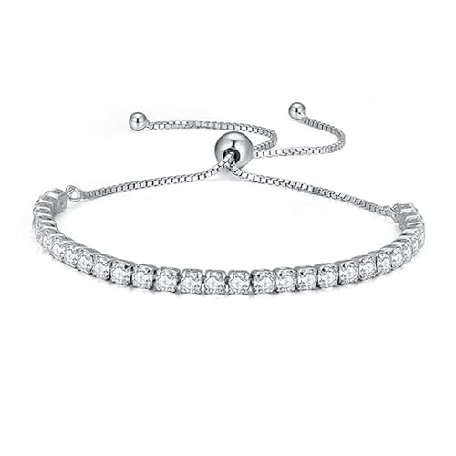 BSLVWG Armband für Frauen, Sterling Silber Tennis Armband Kristall Slider Armband Frauen Armband Sparkle Diamond Zirkonia Verstellbares Armband Lady Armband Geschenk für Weihnachten (Silber) von BSLVWG