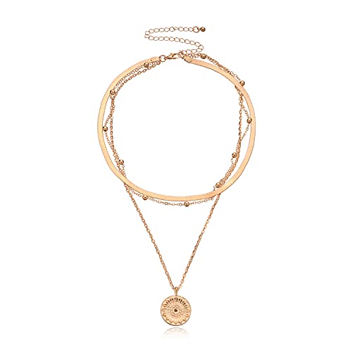 BSLVWG Boho Layered Halskette Goldmünze Anhänger Halsketten Kette Perlen Halsband Halskette Schmuck für Frauen und Mädchen von BSLVWG