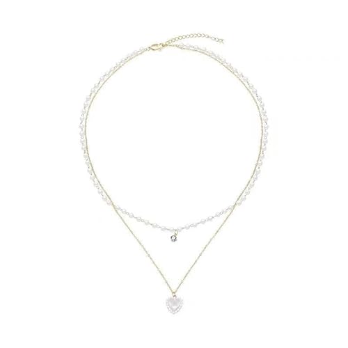 BSLVWG Boho Layered Perle Herz Halskette Gold Liebe Herz Anhänger Halskette Elegante Perle Choker Halskette Kette Perle Kragen Halskette Schmuck für Frauen und Mädchen von BSLVWG