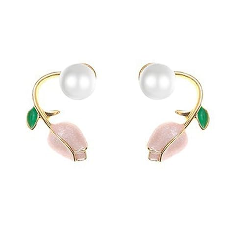 BSLVWG Boho Perlenohrstecker Gold Tulpe Perlenohrringe Vintage Retro Perlenohrringe Klassische Perlenohrringe Alltagsschmuck für Frauen und Mädchen von BSLVWG
