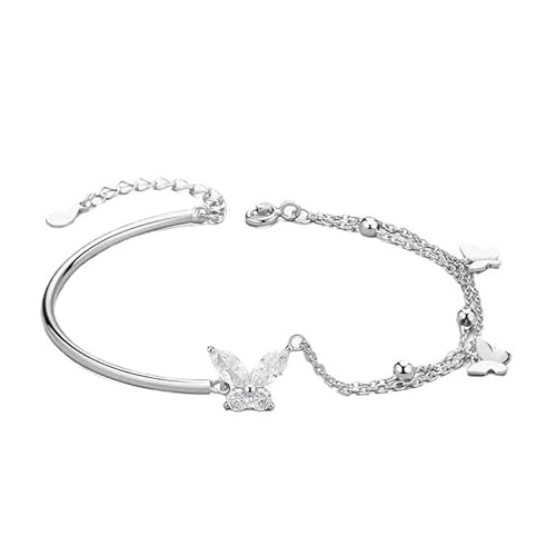 BSLVWG Butterfly Layered Armband für Frauen Silber Schmetterling Kette Armband Verstellbarer Armreif Double Layer Dainty Schmuck für Frauen Mädchen (02) von BSLVWG
