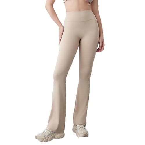 BSLVWG Buttery Soft Frauen Bootcut Yoga Hosen Flare Hosen Hohe Taille Workout Bootleg Hosen Flares Leggings Workout Gym Casual Hosen (DE/NL/SE/PL, Bundweite, XL, Große Größen, Regular, Beige) von BSLVWG