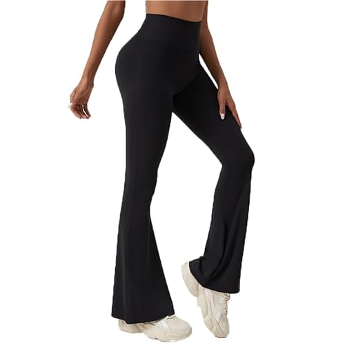 BSLVWG Buttery Soft Frauen Bootcut Yoga Hosen Flare Hosen Hohe Taille Workout Bootleg Hosen Flares Leggings Workout Gym Casual Hosen (DE/NL/SE/PL, Bundweite, XL, Große Größen, Regular, Schwarz) von BSLVWG