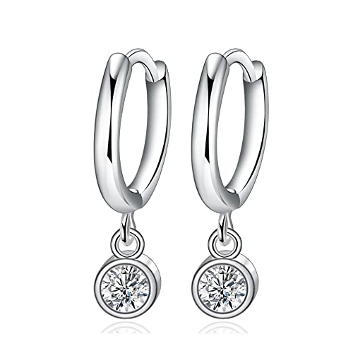 BSLVWG CZ Dangle Hoop Ohrringe für Frauen Mädchen 925 Sterling Silber Charms Minimalistische Winzige Runde Cubic Zirkonia Tropfen Dangling Knorpel Helix Tragus Diamant Solicate Hypoallergen Schmuck von BSLVWG