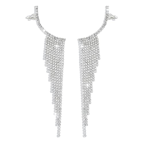 BSLVWG CZ Strass Ohr Manschette Wrap Clip Auf Clawler Kletterer Ohrring Hoop Post Stud Gefahr Quaste Ohrringe Hypoallergene Ohrring für Frauen Teen Mädchen (Silber) von BSLVWG
