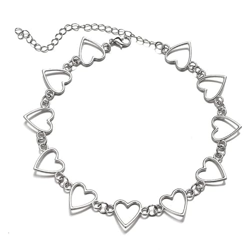 BSLVWG Choker Halskette mit einfache geometrische hohle Herzform Kreis Choker Erklärung Clavicle Halskette für Frauen Mädchen Halskette Jewerly (Silber) von BSLVWG