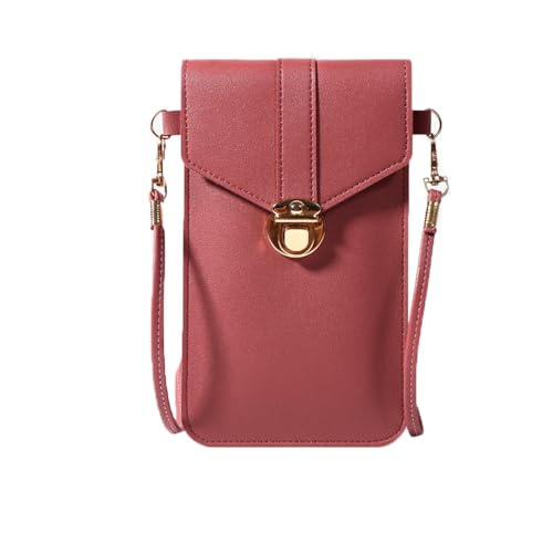 BSLVWG Crossbody Telefon Tasche,PU Leder Telefon Tasche,Handy Crossbody Geldbörse Karten Slots Kupplung Handy Geldbörse Tasche mit abnehmbarem langen Schultergurt Kartenhalter Handtasche (Dunkelrosa) von BSLVWG