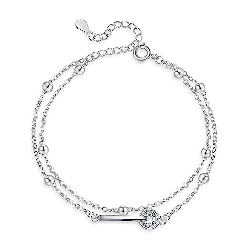 BSLVWG Damenarmband Elegantes Silber Münze Bead Double Layer Armband Chain Layered Bracelet Einstellbare Freundschaft Link Armband Schmuck für Frauen und Mädchen (03) von BSLVWG