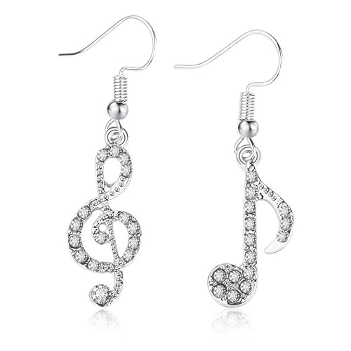 BSLVWG Dangle Ohrring für Frauen, Silber Strass Musiknote Lange Drop Ohrringe Hypoallergene Dangle Drop CZ Ohrring Schmuck Geschenke für Mädchen von BSLVWG