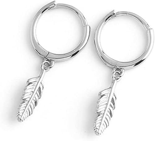 BSLVWG Feder-Hoop-Ohrringe für Frauen Mädchen S925 Sterlingsilber mit Charms Huggie Hoops baumelnder Tropfen-Piercing-Ohrring Personalisierter Schmuck Zartes Geschenk für die Tochter von BSLVWG