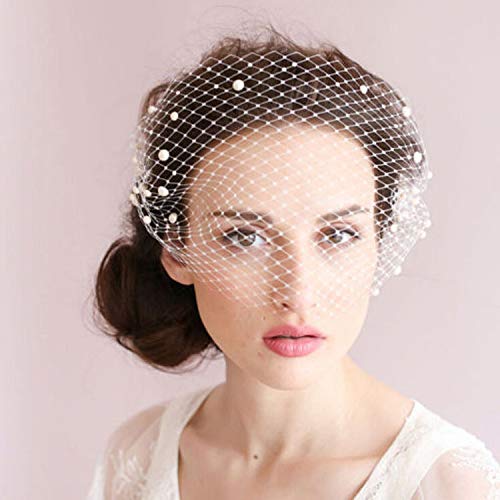 BSLVWG Frauen Classy Chic Weiß Vogelkäfig Gesichtsschleier Perle Fascinator Braut Haarkamm Party Kopfschmuck Kostüm Kopfbedeckung Formelle Kleidung von BSLVWG
