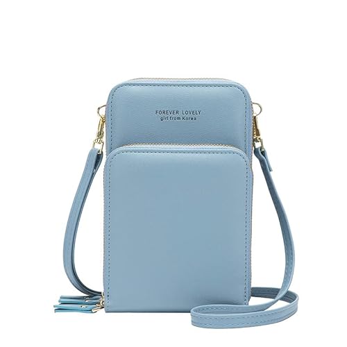 BSLVWG Frauen Leder kleine Crossbody Telefon Tasche,Handy Schultertaschen,PU Leder Telefon Geldbörse mit Kartenschlitzen,verstellbare,abnehmbare Schultergurt Telefon Handtasche für Frauen (Blau) von BSLVWG