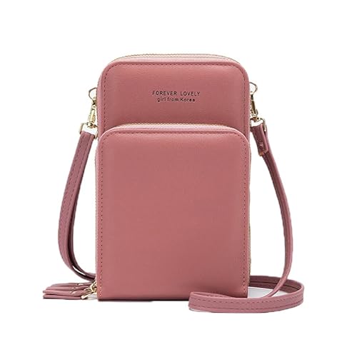 BSLVWG Frauen Leder kleine Crossbody Telefon Tasche,Handy Schultertaschen,PU Leder Telefon Geldbörse mit Kartenschlitzen,verstellbare,abnehmbare Schultergurt Telefon Handtasche für Frauen (Tiefrosa) von BSLVWG