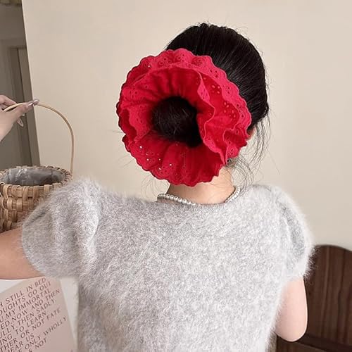 BSLVWG Haarkrawatten für Damen Haar Scrunchies Damen Weiße Spitze Design Premium Stoff Pferdeschwanz Halter Haarkrawatte Haarzubehör für Damen (Rot) von BSLVWG