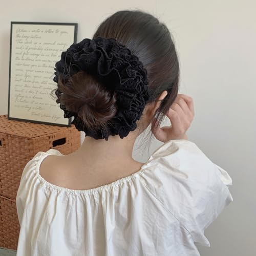 BSLVWG Haarkrawatten für Damen Haar Scrunchies Damen Weiße Spitze Design Premium Stoff Pferdeschwanz Halter Haarkrawatte Haarzubehör für Damen (Schwarz) von BSLVWG