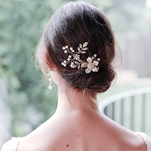 BSLVWG Haarspange Strass Braut Haarschmuck Silberne Blume Haarspange für die Braut Brautjungfer Handgefertigte Blumen Haarnadeln Kopfstücke für Frauen und Mädchen Hochzeit Haarteil von BSLVWG