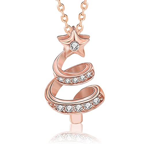 BSLVWG Halsketten für Frauen, 925 Sterling Silber Weihnachtsbaum Anhänger Rose Gold Halskette Schmuck Geschenke für Mama Ihre Frau Freundin Jubiläum Geburtstag Mütter Tag Weihnachten Valentines (02) von BSLVWG