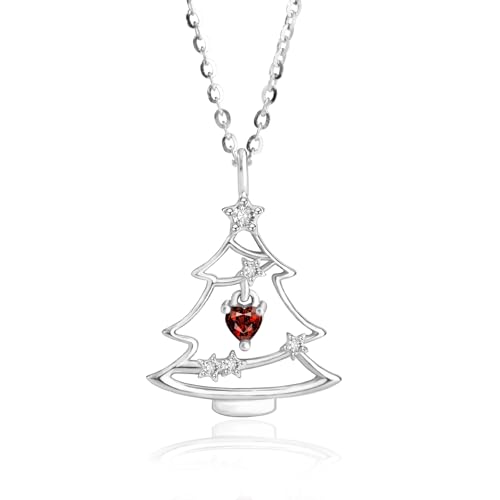 BSLVWG Halsketten für Frauen Mädchen,925 Sterling Silber Halskette,Weihnachtsbaum Liebe Herz Anhänger Halskette,Geburtstag Jubiläum Weihnachtsschmuck Geschenke für Mama Frau Freundin Sie (Silber) von BSLVWG