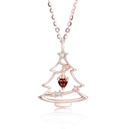 BSLVWG Halsketten für Frauen Mädchen,925 Sterling Silber Halskette,Weihnachtsbaum Liebe Herz Anhänger Halskette,Geburtstag Jubiläum Weihnachtsschmuck Geschenke für Mama Frau Freundin Sie (Roségold) von BSLVWG