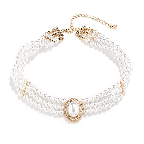 BSLVWG Hochzeit Suite Perlen Choker Halskette 3-Reihen Choker Simulierte Perle Rhodium überzogene Eleganz Charm Frauen Halskette Multi Layer Choker Kette Runden (01) von BSLVWG