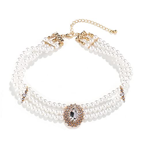 BSLVWG Hochzeit Suite Perlen Choker Halskette 3-Reihen Choker Simulierte Perle Rhodium überzogene Eleganz Charm Frauen Halskette Multi Layer Choker Kette Runden (02) von BSLVWG